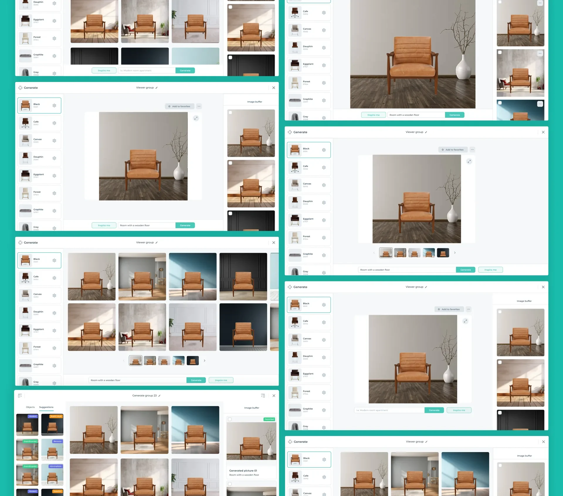 Alternative Cylindo image-generation screens and interaction patterns.