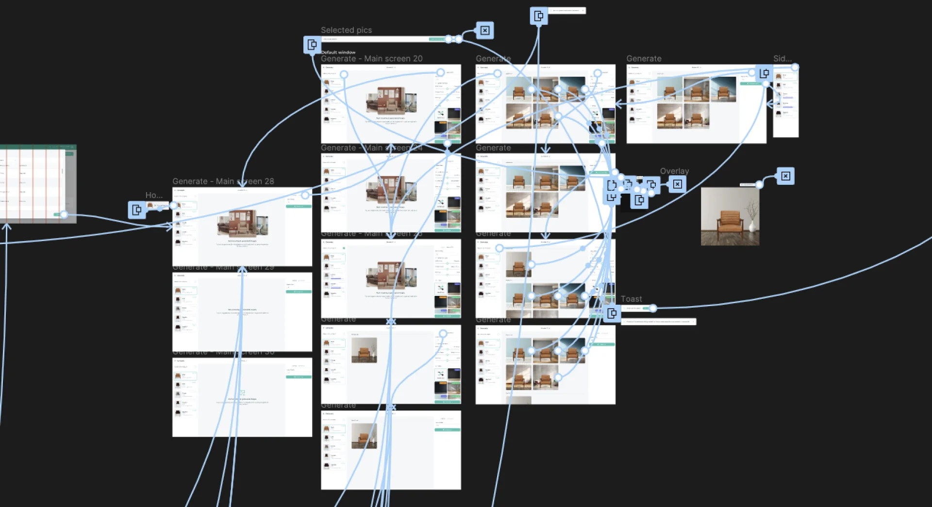 Connected Cylindo Figma prototype showing transitions between screens.