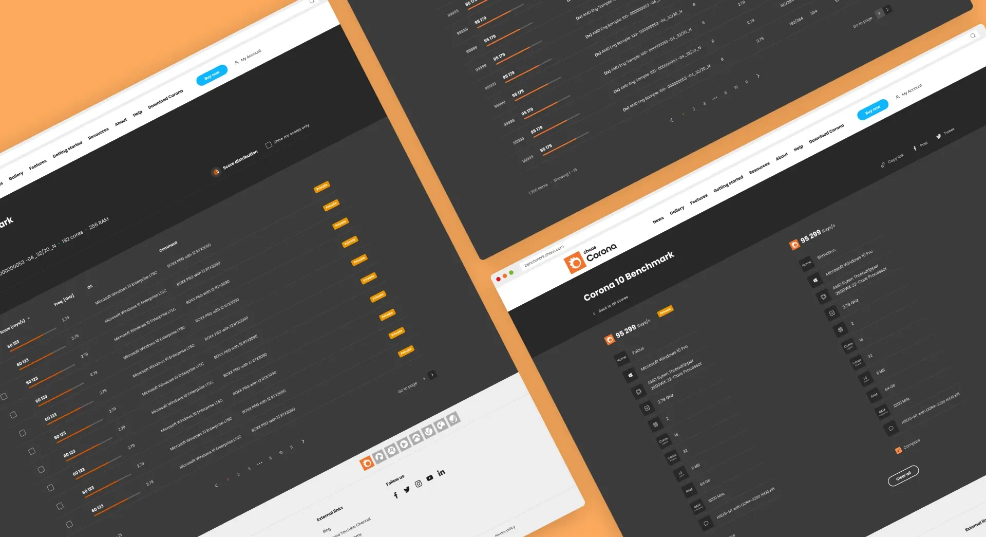 Dark theme of the Corona Benchmark scoreboard.