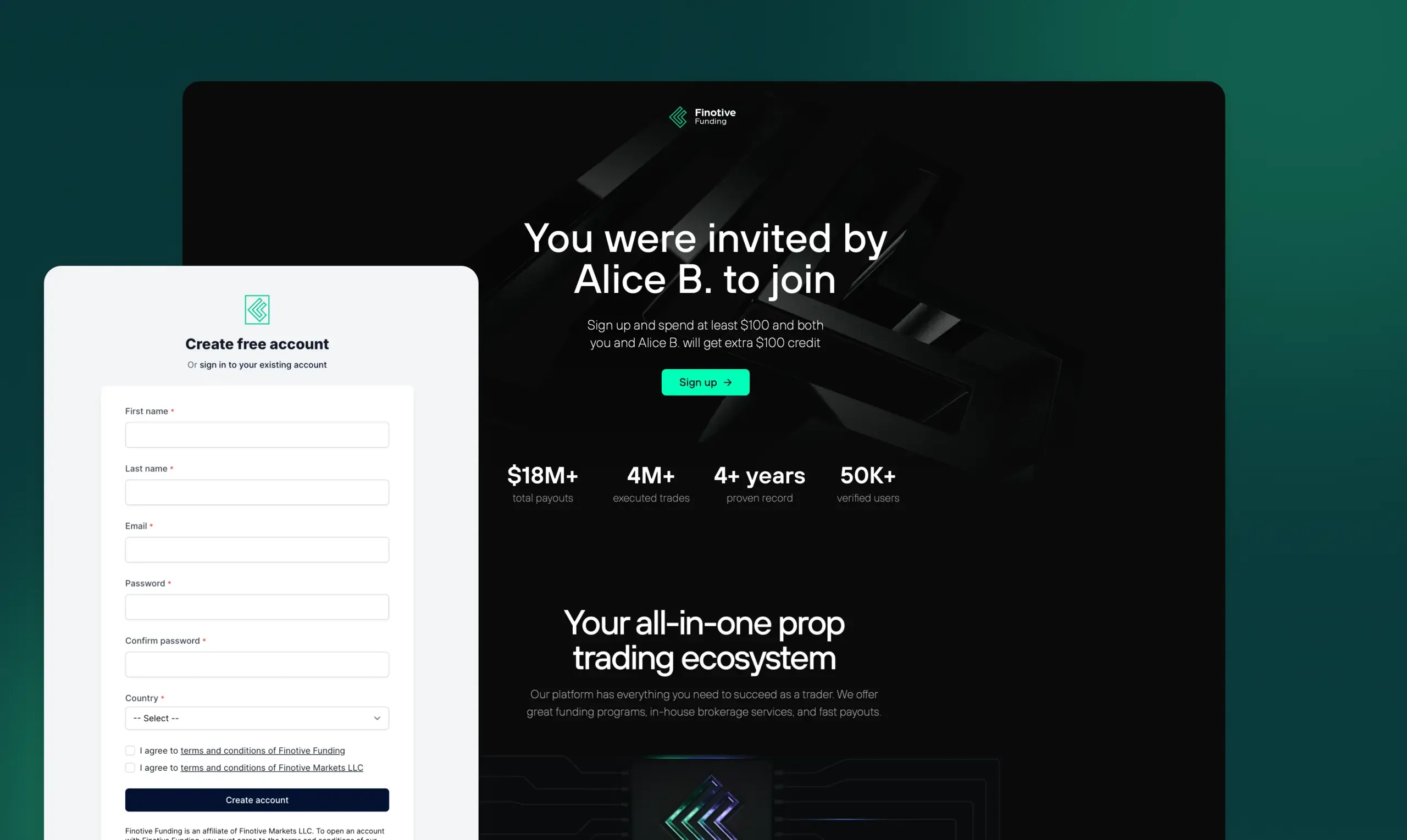Referral landing page design. Figures visible in the interface are product marketing content, not measured results of my design work.