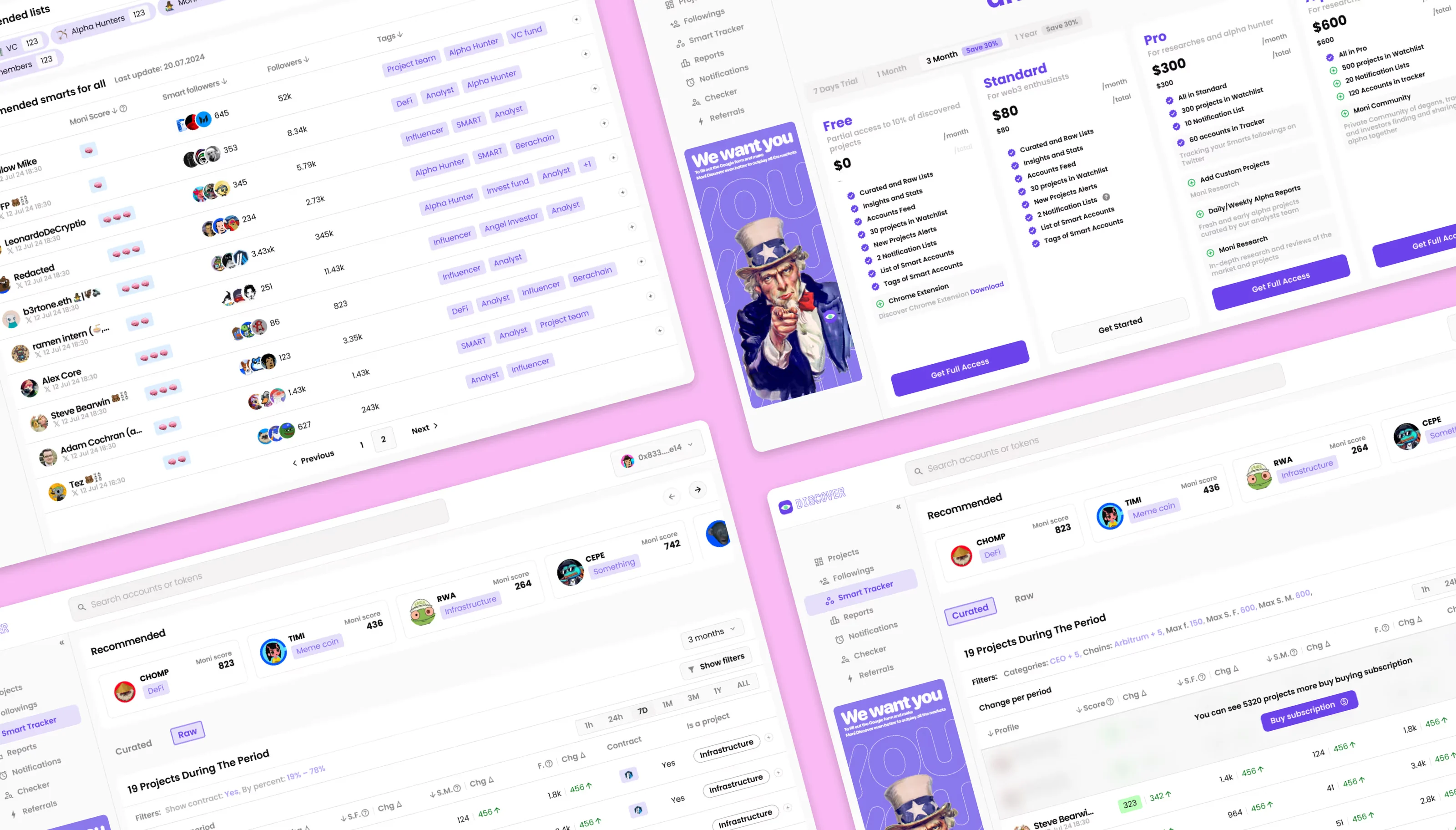 Overview of the final Getmoni Discover redesign.